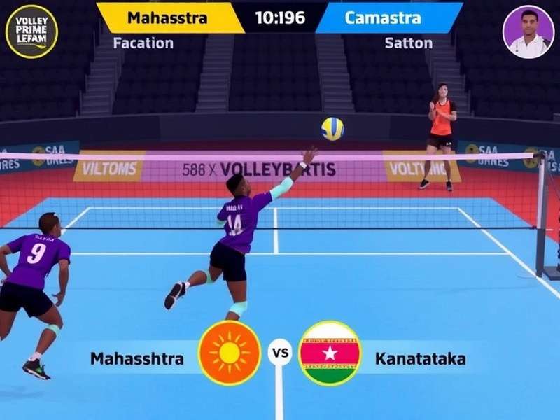 Volley Prime Dominators Gameplay - Maharashtra vs Karnataka Volley Prime Dominators gameplay showing a player spiking during a match between Maharashtra and Karnataka teams
